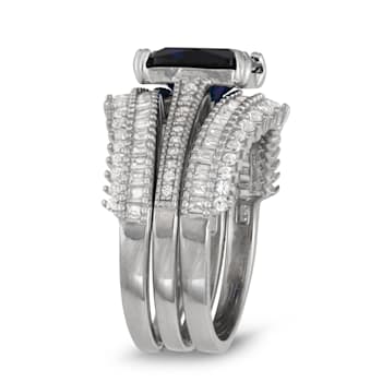 Lab Created Blue Sterling Silver Bridal Ring Set 3.69ctw