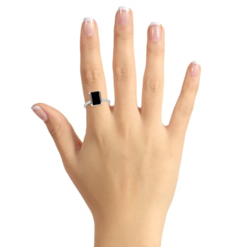 10x8mm Emerald Cut Black Onyx and 1/10 ctw Diamond Rhodium Over Sterling
Silver Ring