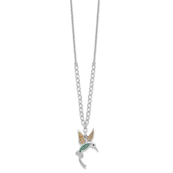 Rhodium Over Sterling Silver Cubic Zirconia Crystal Hummingbird 16 Inch
with 2" Extension Necklace