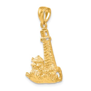14k Yellow Gold Textured Lighthouse Pendant