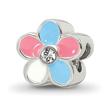 Sterling Silver Enameled Flower CZ Bead