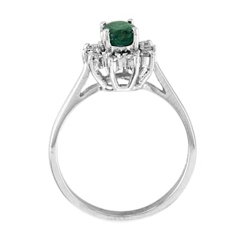 0.61ctw Oval Emerald and Diamond Halo Ring in 14k White Gold