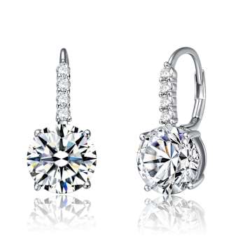 CZ Basket-Set Drop Earrings In White Rhodium Over Brass