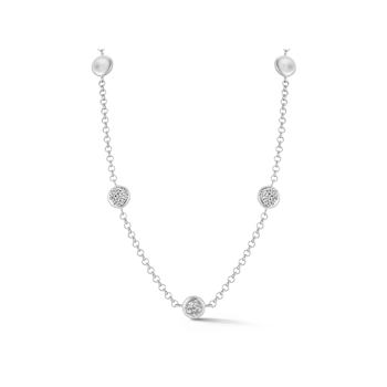 Sterling Statements Rhodium Over Sterling Silver Pave Satin Station Necklace