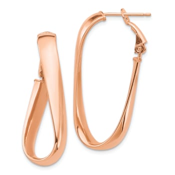 14k Rose Gold High Polished 1 3/8" Wavy Oval Hoop Earrings