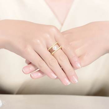 Pear Shape Freshwater Pearl Stacked Double Band Ring In 14K Gold Over
Sterling Silver