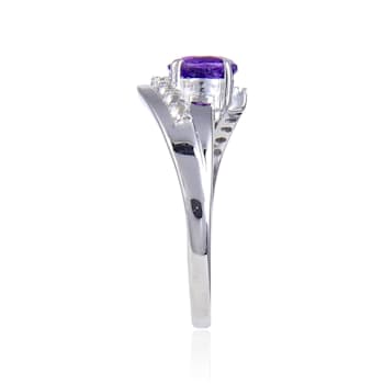 Round Amethyst with White Topaz Accents Sterling Silver Ring, 1.10ctw