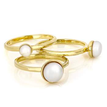 Cultured Freshwater Pearl Ring Set in 18k Gold Over Silver