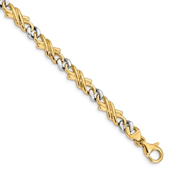 14K Two-tone Gold 6mm Hand-Polished Fancy Link Chain Bracelet