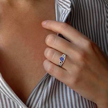 Tanzanite and Diamond 10k White Gold Ring 1.14ctw