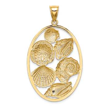 14k Two-tone Gold Textured Shell Cluster In Oval Frame Charm
