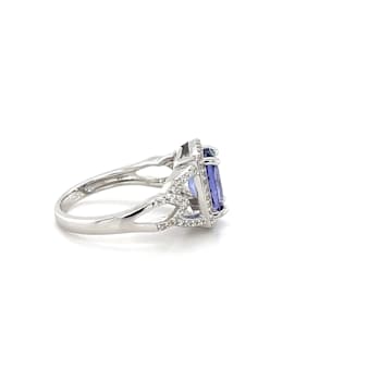 Rhodium Over Sterling Silver Oval Tanzanite and White Zircon Ring 2.38ctw
