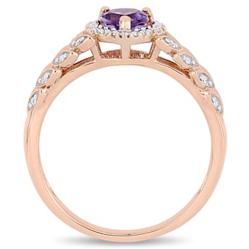 Amethyst and Diamond 10K Rose Gold Heart Ring 0.45ctw