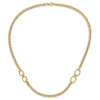 14K Yellow Gold Polished Fancy Oval Links Curb Necklace