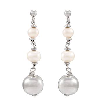 6-8.5mm Round White Freshwater Pearl Sterling Silver Graduated Dangle Earrings
