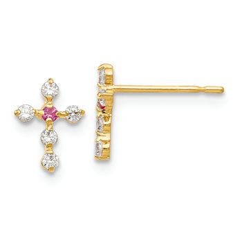 14k Yellow Gold Cubic Zirconia Children's Cross Stud Earrings