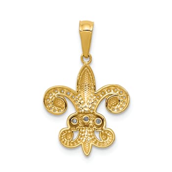 14k Yellow Gold and Rhodium Over 14k Yellow Gold Polished Textured
Diamond Fleur De Lis Pendant