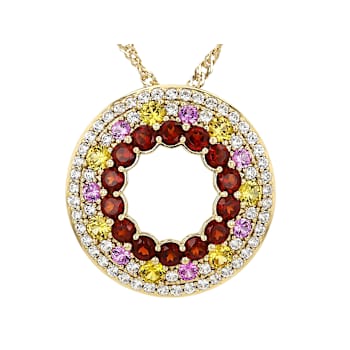 Red Garnet, Lab Pink Sapphire, Lab Yellow Sapphire And White Zircon
Pendant Necklace In 18K Gold Over Sterling Silver
