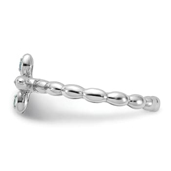 Rhodium Over Sterling Silver Stackable Expressions Cross Blue Topaz Ring 0.12ctw