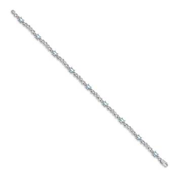 Rhodium Over 14k White Gold Diamond and Aquamarine Bracelet