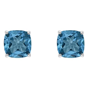 6mm Square Cushion London Blue Topaz Rhodium Over Sterling Silver Stud Earrings