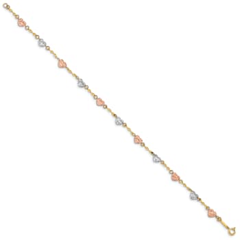 14K Tri-color Diamond-cut Puff Heart Bracelet