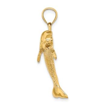 14k Yellow Gold Polished and Textured Jumping Dolphin Pendant