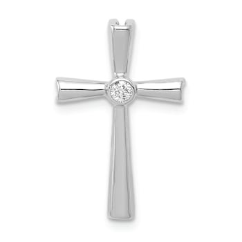 Rhodium Over 10k White Gold Diamond Cross Chain Slide Pendant