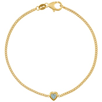 14K Yellow Gold Over Sterling Silver Lab Created Aquamarine Curb Chain
Bracelet .15ctw
