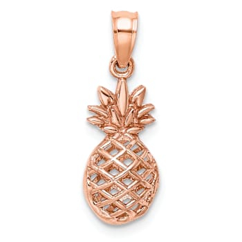 14k Rose Gold Polished and Textured 3D Pineapple Pendant