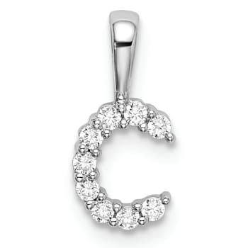 Rhodium Over 14K White Gold Lab Grown Diamond Letter C Initial Pendant