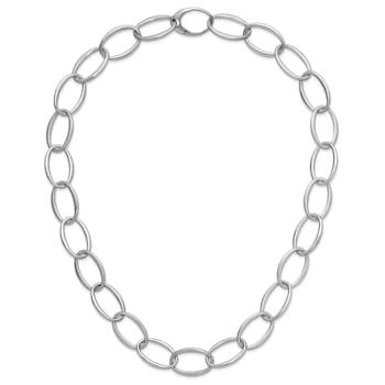 Rhodium Over Sterling Silver 18mm Oval Link 24 inch Necklace