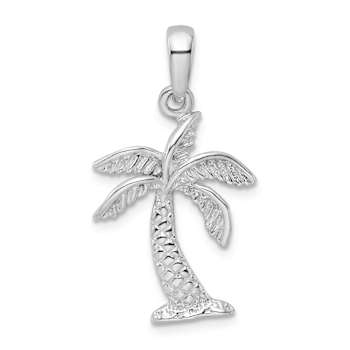 Rhodium Over Sterling Silver Palm Tree with Textured Trunk Pendant