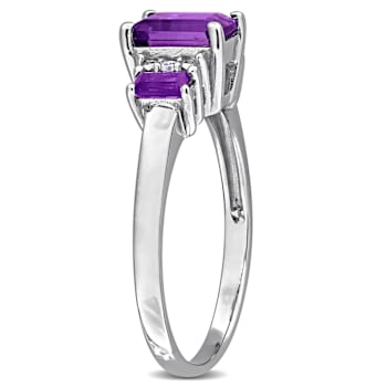 Amethyst and Diamond 10k White Gold 3-Stone Ring 1.09ctw