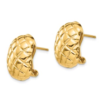 14k Yellow Gold Polished and Textured Quilted Stud Earrings