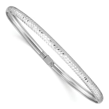 Rhodium Over 14K White Gold Textured Flexible Bangle