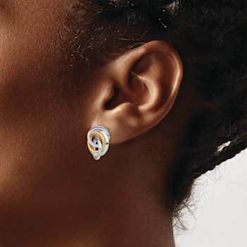 14k Two-tone Polished and Textured Love Knot Stud Earrings