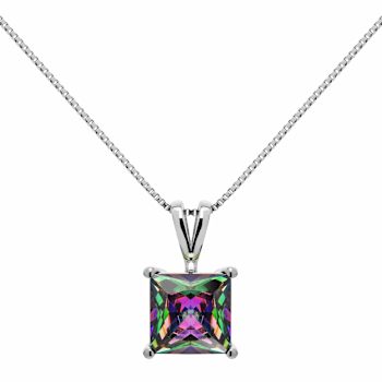 Multi-color Cubic Zirconia 14k White Gold Pendant With Chain 2.00ctw