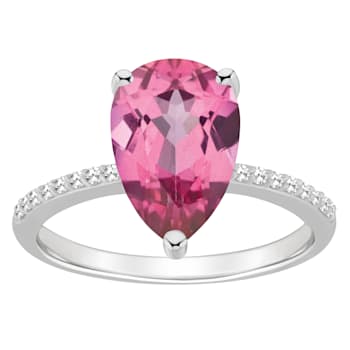 12x8mm Pear Shape Pink Topaz and 1/10 ctw Diamond Rhodium Over Sterling
Silver Ring