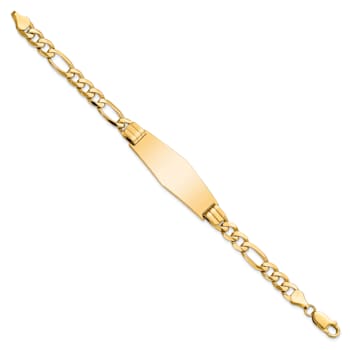 14k Yellow Gold Polished Flat Figaro Link Soft Diamond Shape ID Bracelet