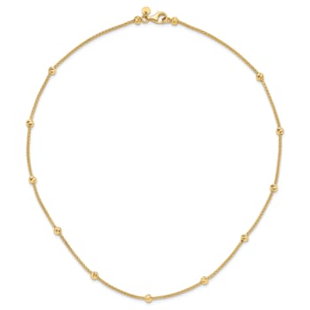 14K Yellow Gold Polished and Diamond-cut Beaded Necklace