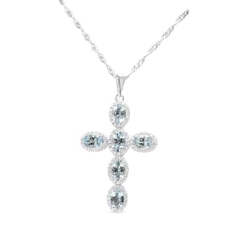 2.65ct Oval Aquamarine and Cubic Zirconia Rhodium Over Sterling Silver
Pendant with chain.