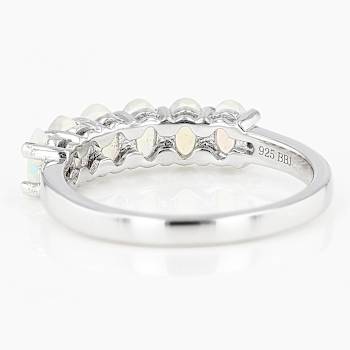 Opal And Diamond Accent Band Ring In Sterling Silver