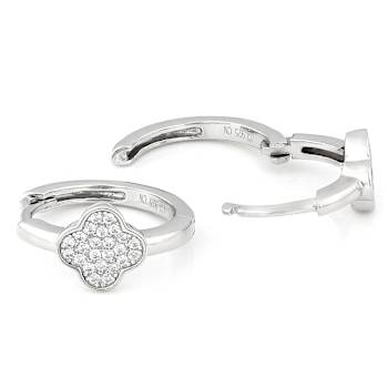 CZ Clover Huggie Hoop Earrings In Sterling Silver