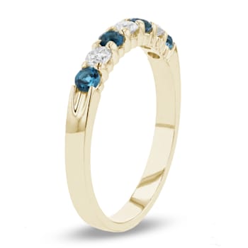 14K Yellow Gold London Blue Topaz and Diamond Wedding Band 0.55ctw