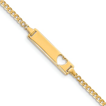 10k Yellow Gold Cut-out Heart Flat Curb Link ID Bracelet