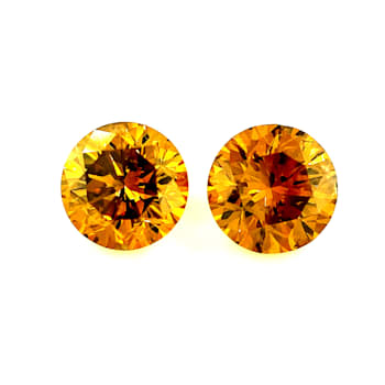 Natural Orange Diamond 5mm Round Matched Pair 1.05ctw