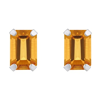 6x4mm Emerald Cut Citrine Rhodium Over 10k White Gold Stud Earrings