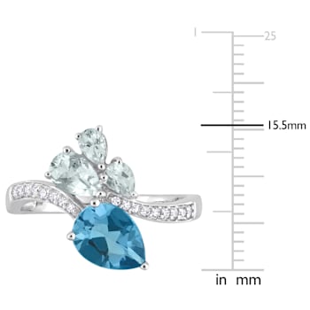 1.97ctw London Blue Topaz, Aquamarine And Diamond 14k White Gold Ring