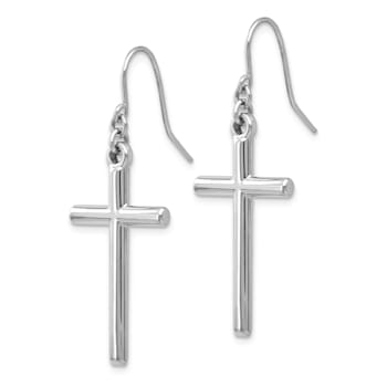 Rhodium Over 14k White Gold Cross Dangle Earrings